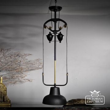 Black And Brass Steampunk Style Ceiling Lamp With Pulley  Lu148 6