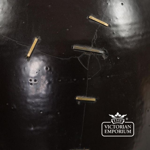 Traditional Repaired Black Vase Brass Staples Ce016 3
