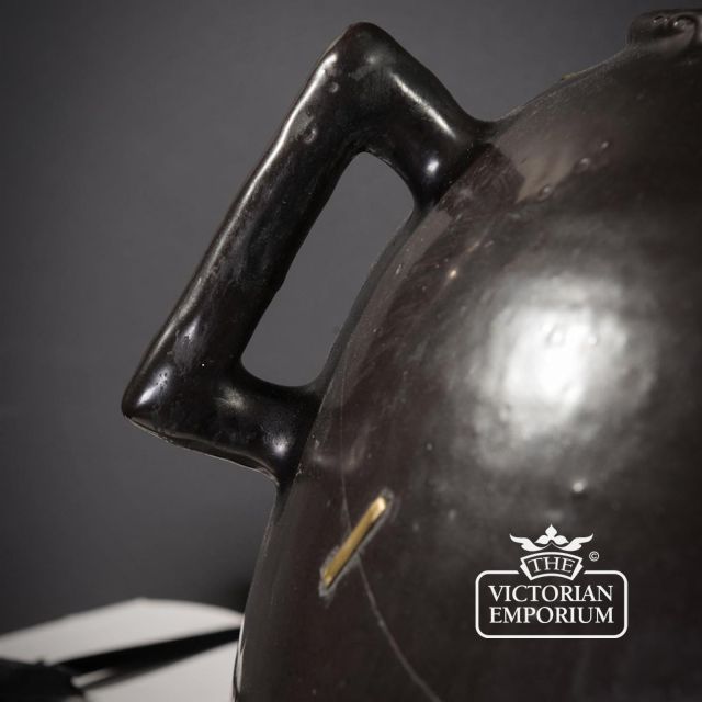 Traditional Repaired Black Vase Brass Staples Ce016 4