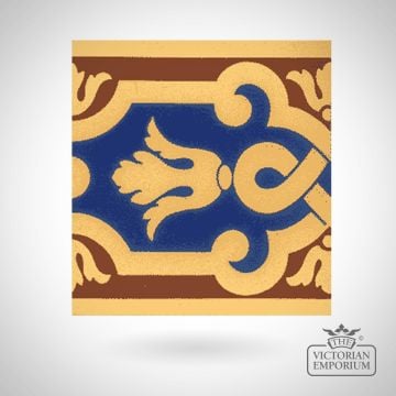Victorian Encaustic Scroll Cartouche Floor Tile – 6 Inch, Design 5