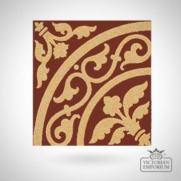 Victorian Encaustic Quarter-Circle Scroll Floor Tile – 6 Inch, Design 24