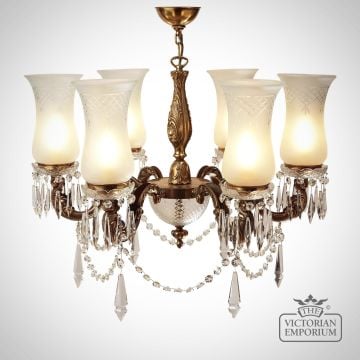Chandelier With Cut Glass Shades And 6 Arms - Medium