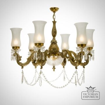 Chandelier With Cut Glass Shades And 6 Arms - Large