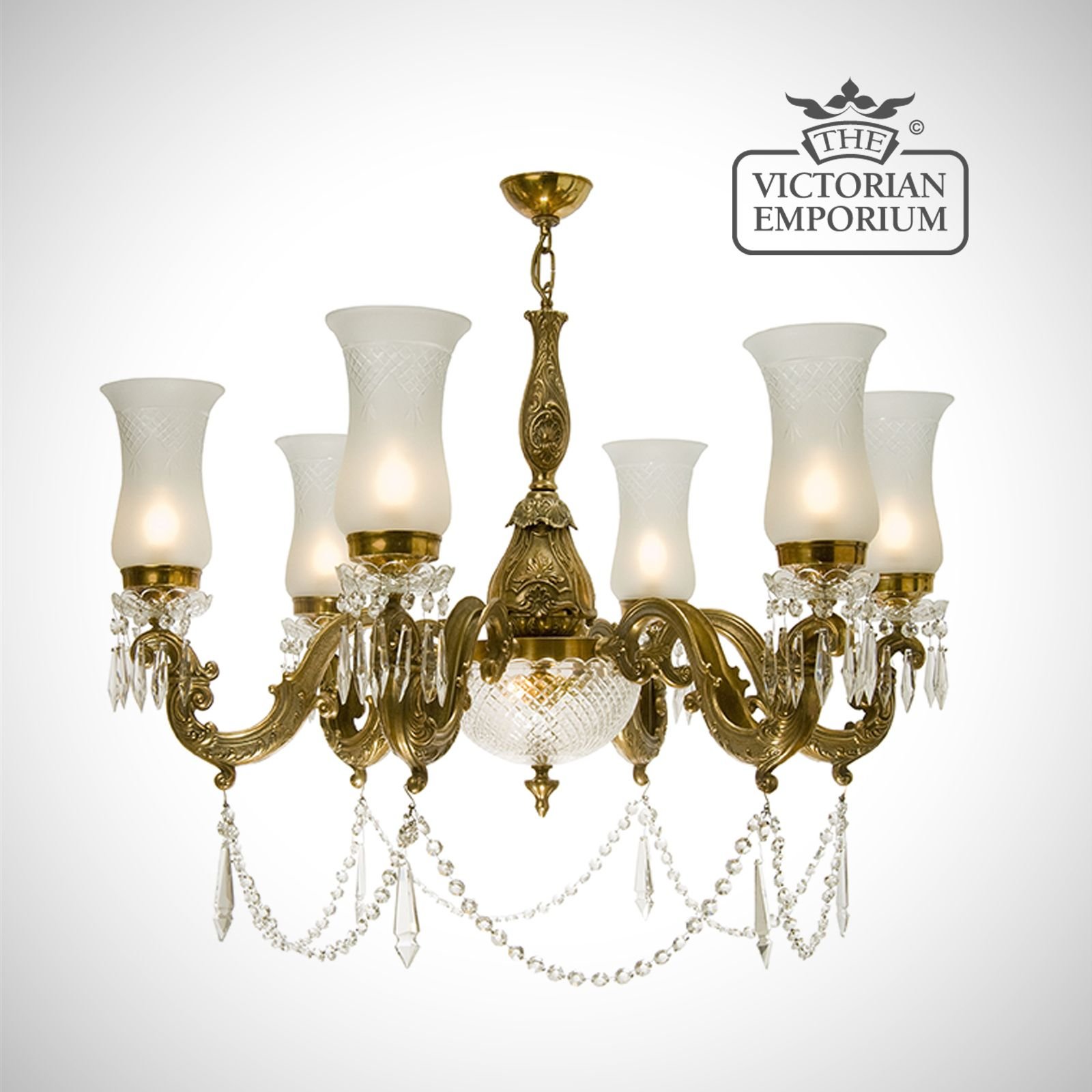 Chandelier with cut glass shades and 6 arms - large