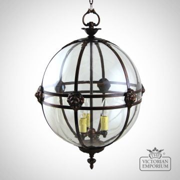 Victorian Globe Lantern With Lion Detail - In Bronze Or Verdigris