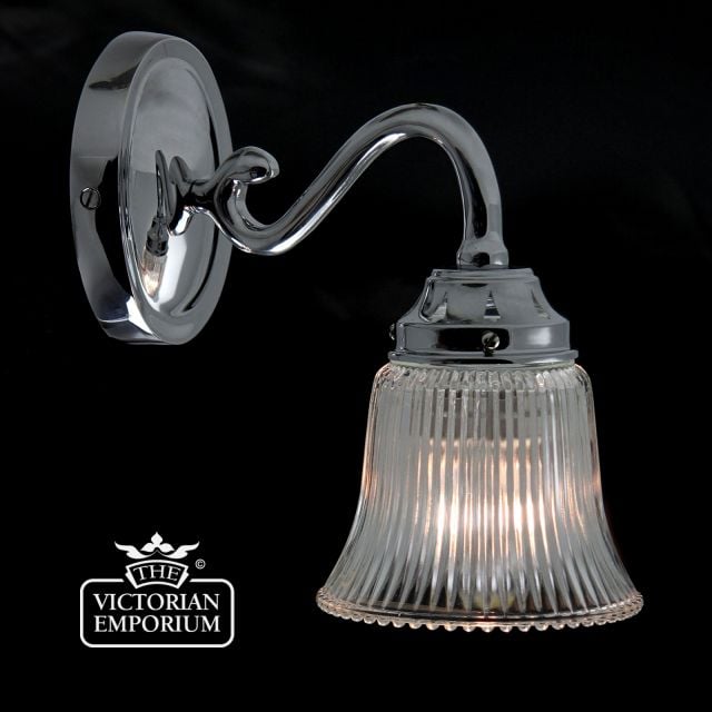 Reeded glass wall sconce in chrome