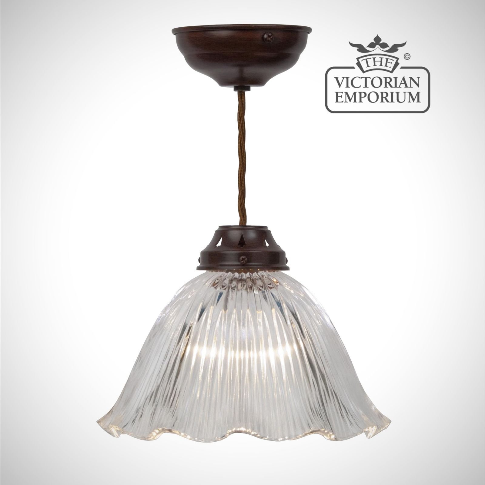 Frilled reeded glass ceiling light in antique bronze