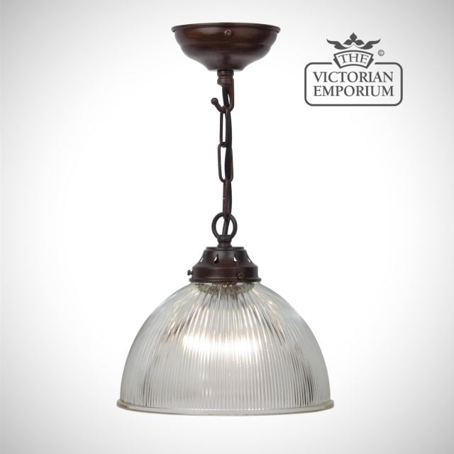 Small frilled reeded glass ceiling light in antique bronze