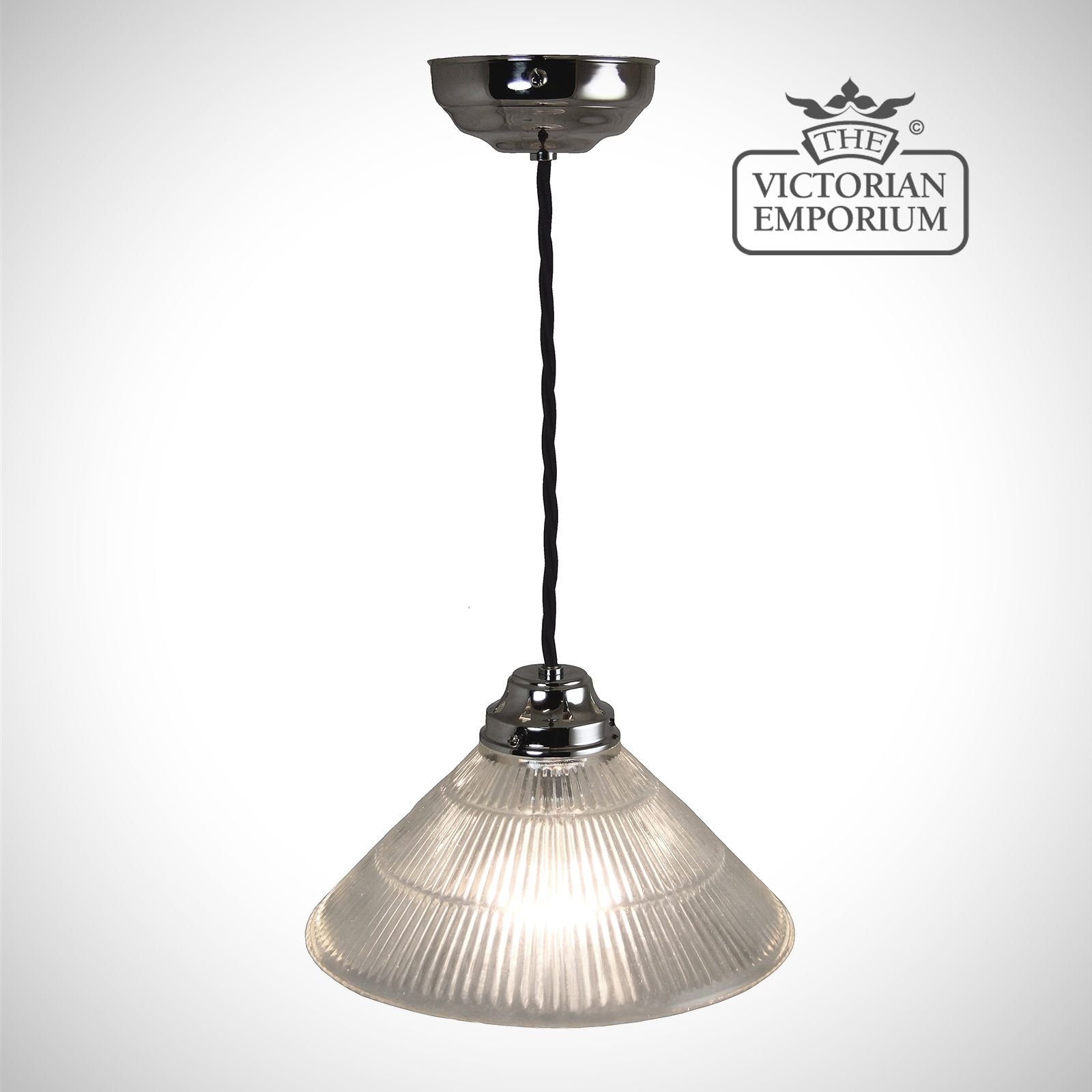 Reeded glass cone shaped ceiling light in chrome