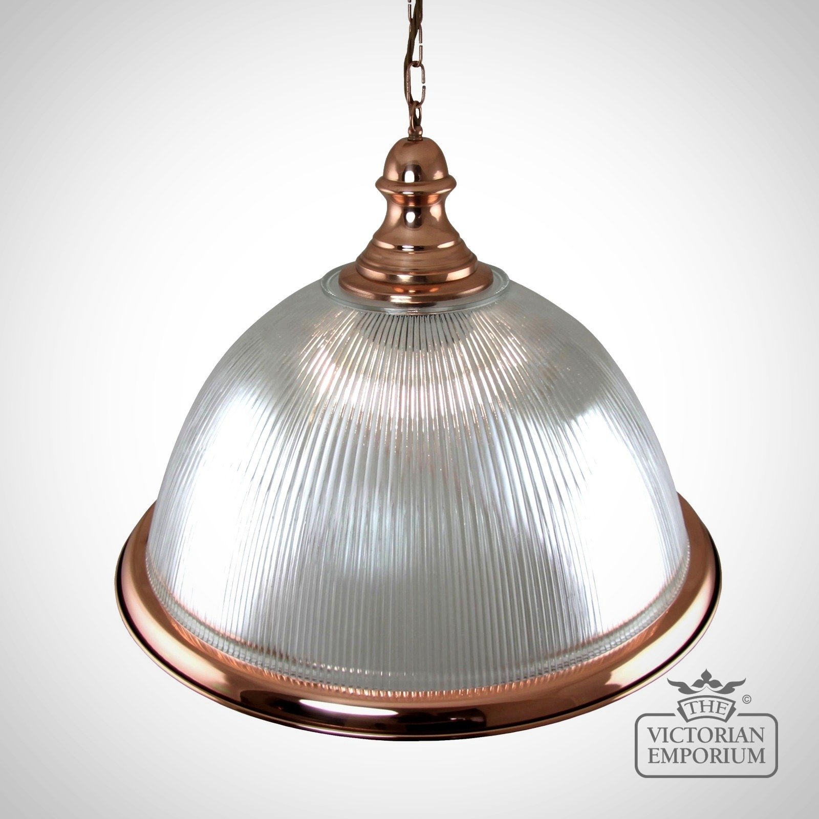 Large Dome Ceiling Light In Copper With Decorative Pendant And Copper Edging