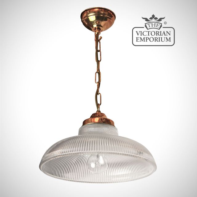 Railroad pendant with polished copper metalwork