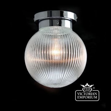 Reeded glass globe flush mount ceiling light in with chrome metalwork