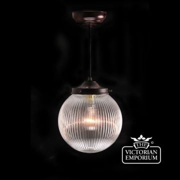 Reeded glass globe ceiling light with chrome metalwork