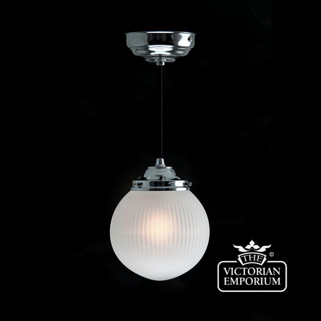 Reeded glass globe ceiling light with chrome metalwork