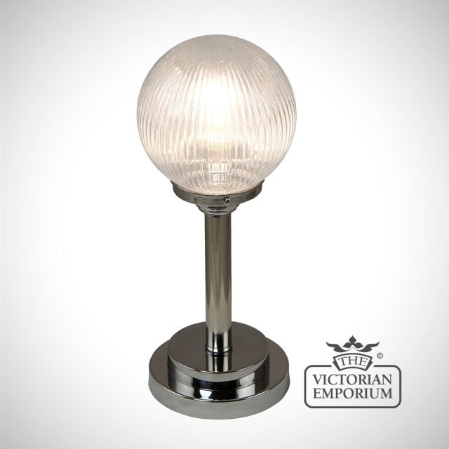 Reeded glass globe table lamp with chrome metalwork