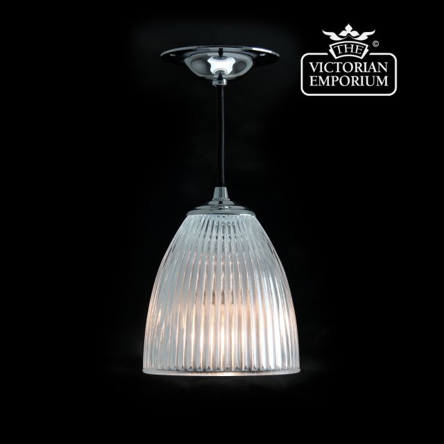 Small half oval reeded glass pendant with chrome metalwork