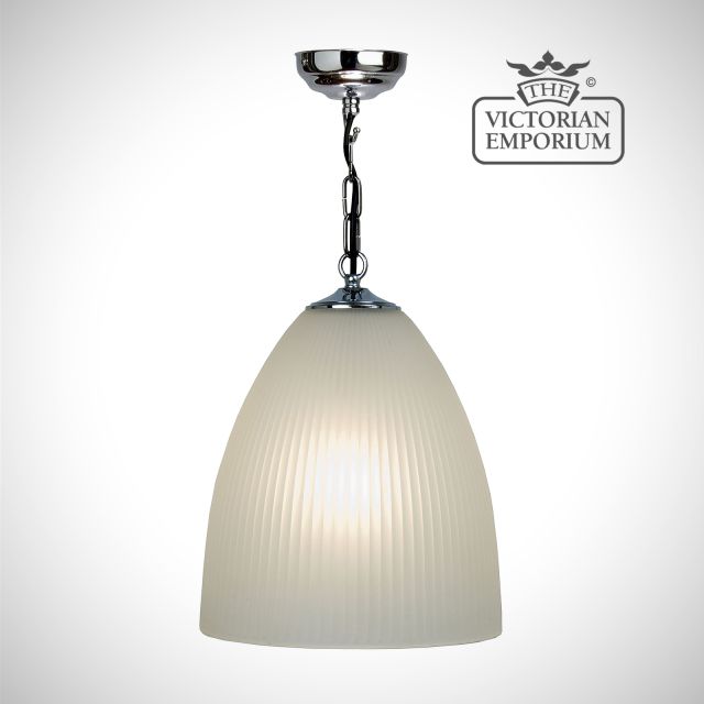 Half oval reeded etched glass pendant with chrome metalwork