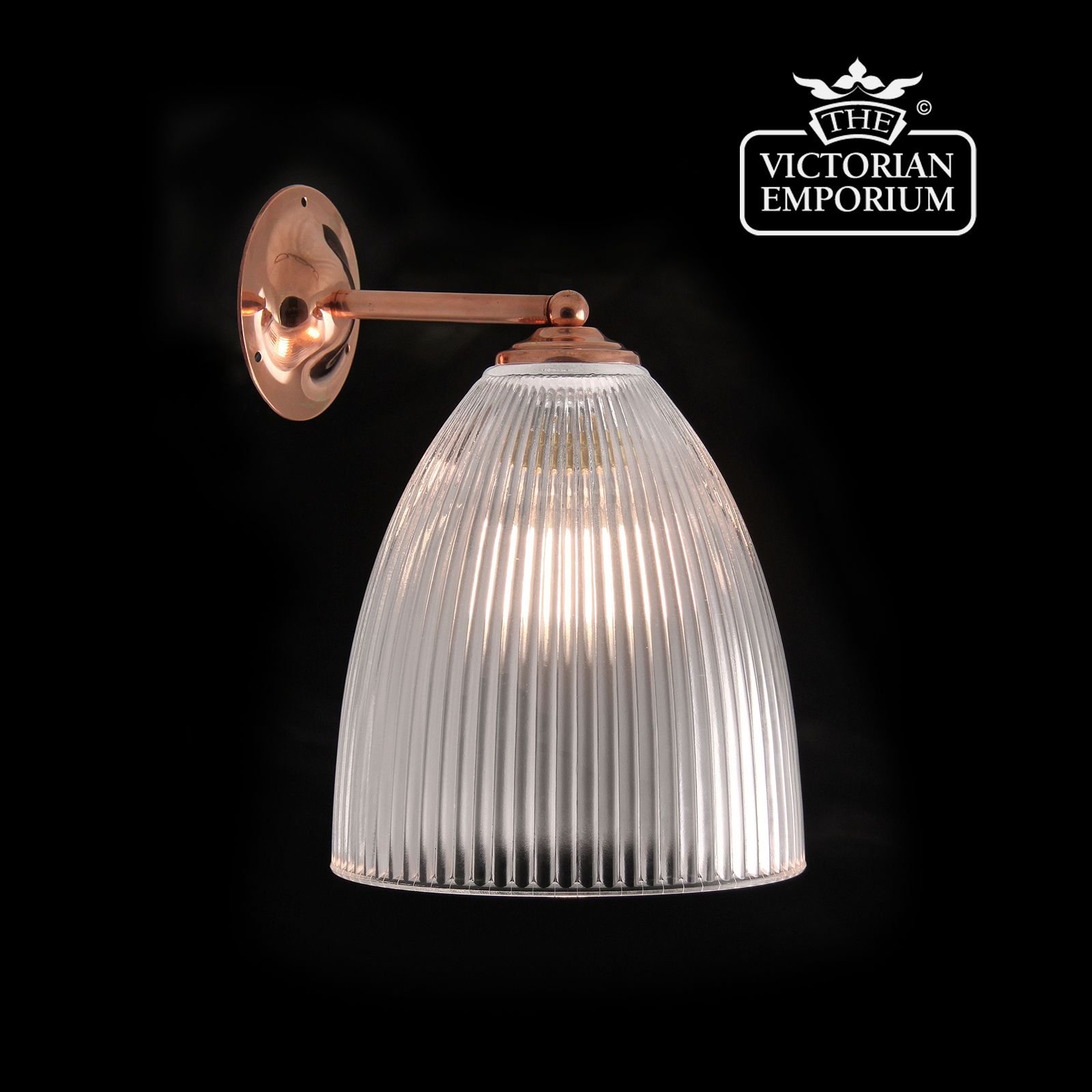 Oval reeded glass wall light with straight arm