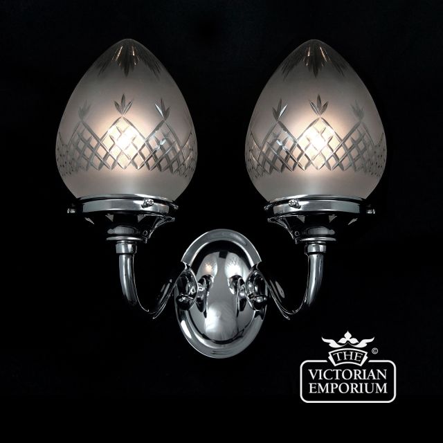 Pineapple cut glass double wall light with brass or chrome metalwork