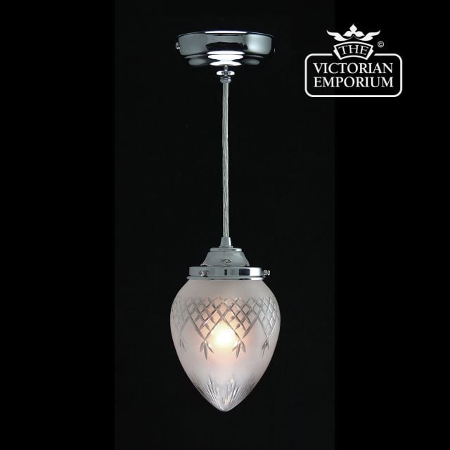Pineapple with chrome etched cut glass ceiling pendant