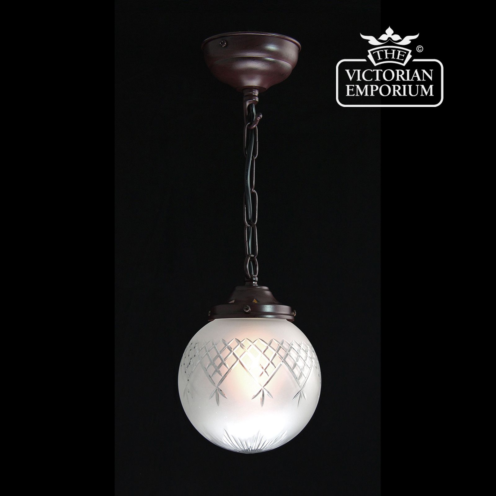 Pineapple etched cut glass round ceiling pendant