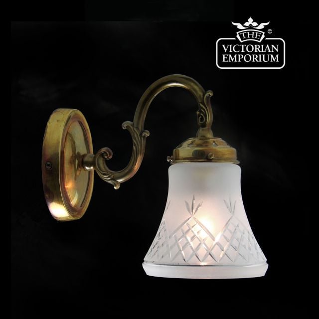 Pineapple etched cut glass wall light in distressed brass