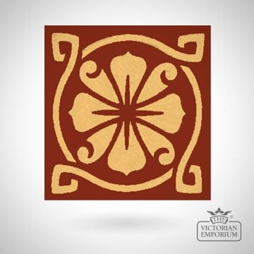 Victorian Encaustic Petal & Spiral Floor Tile – 4.25 Inch, Design 64