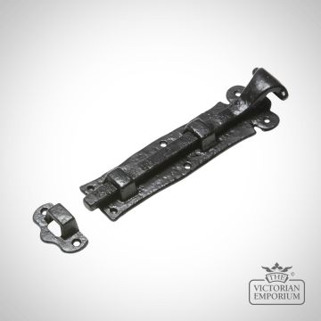 Scorpio Hardware Antique Black Cast Iron Door Bolt - Ornate Tudor Style, Cranked & Straight, For Various Doors