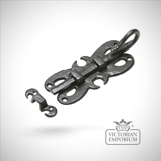 Black iron decorative handcrafted door bolt