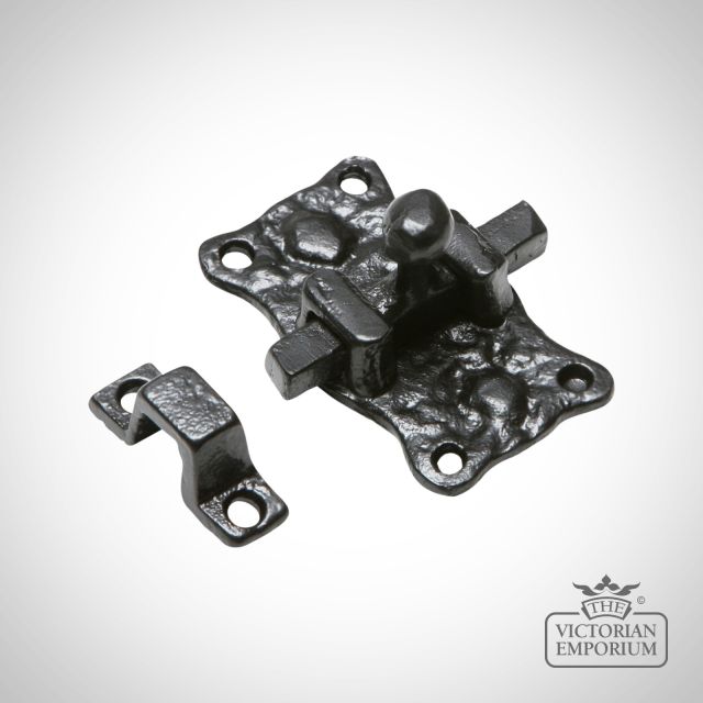 Black iron handcrafted door bolt - 63x35mm