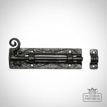 Black iron handcrafted plain door bolt with curly tail