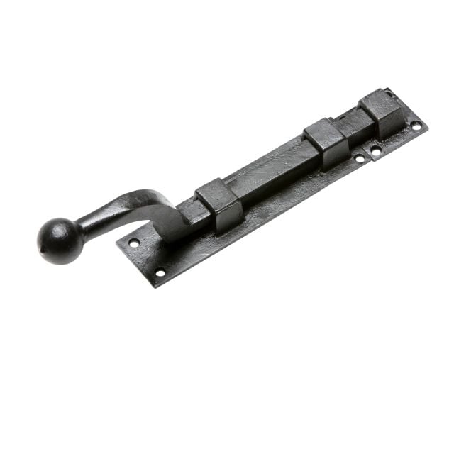 Black iron handcrafted door bolt in a choice of sizes