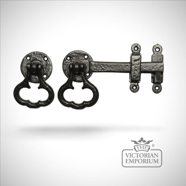 Black iron handcrafted latch with decorative handle