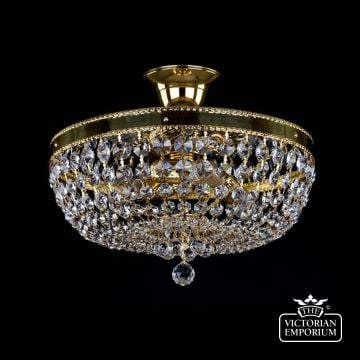 Gerta Basket Chandelier With Bohemian Crystal Chains & Balls