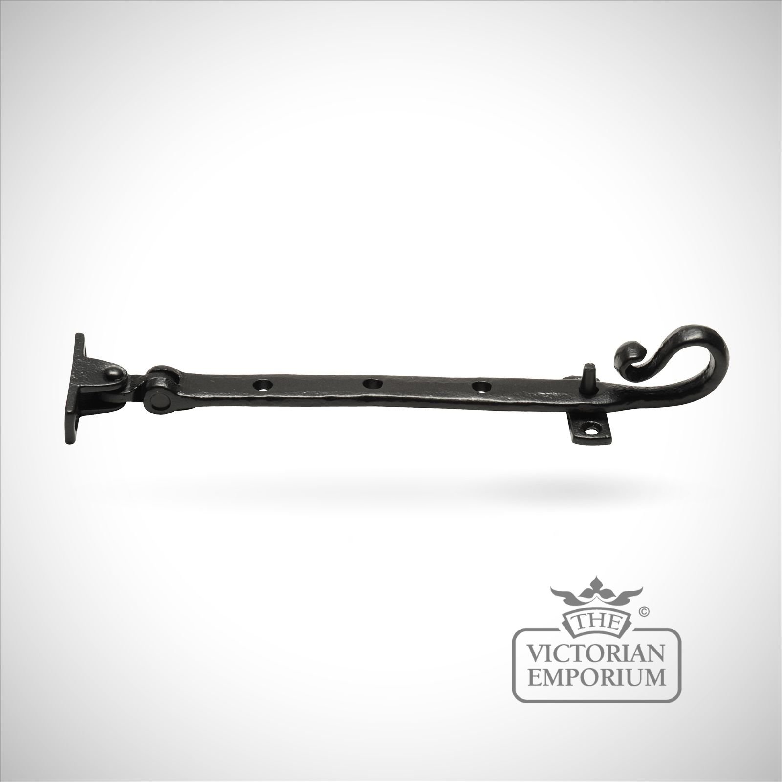 Black iron handcrafted monkey tail casement stay - Style 2