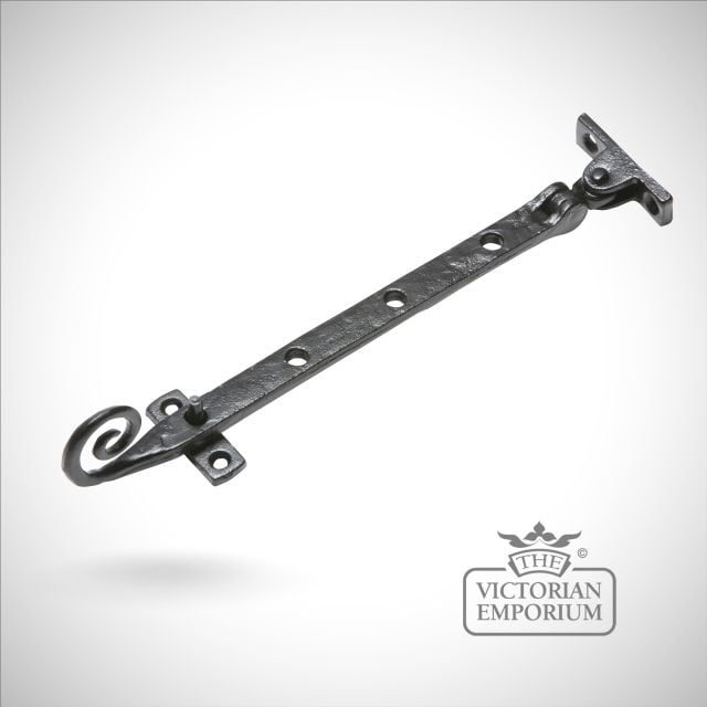 Black iron handcrafted monkey tail casement stay - choice of 3 sizes