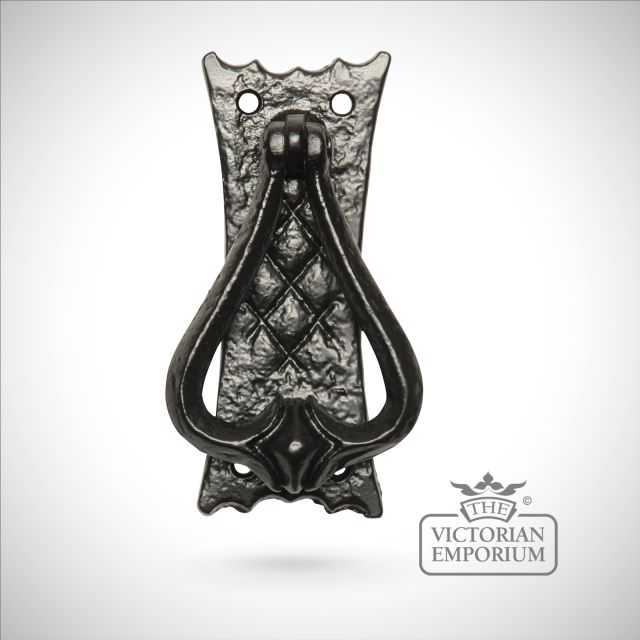 Black iron handcrafted criss cross plate door knocker Knockers