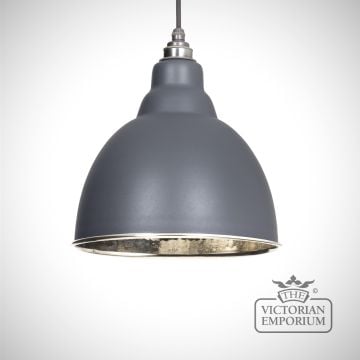 Brindle Pendant in Light Grey with Hammered Nickel Interior