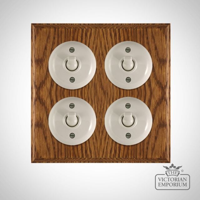 White Bakelite Toggle Light Switch Medium Oak Base X4