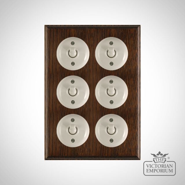 White Bakelite Toggle Light Switch Dark Oak X6