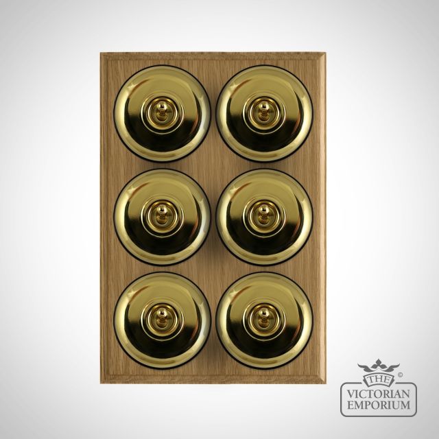 X6gang Toggle Period Light Switch Polished Brass Black Light Oak