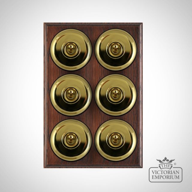X6gang Toggle Period Light Switch Polished Brass Black Mahogany
