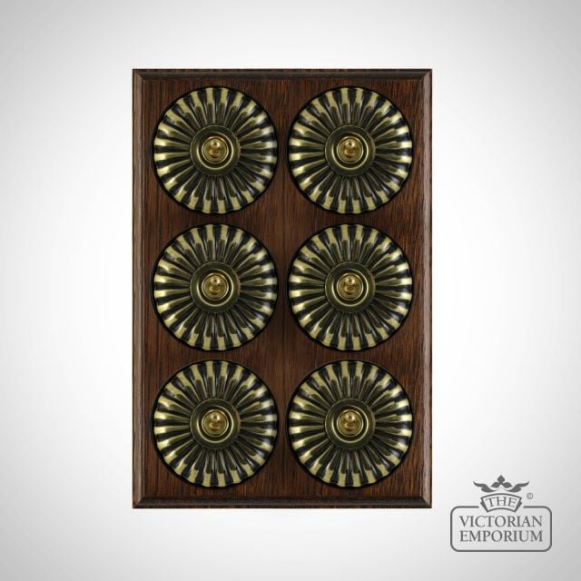 X6gang Toggle Period Light Switch Fluted Antique Brass Black Dark Oak