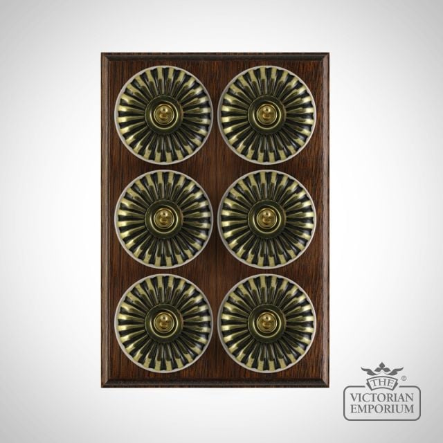 X6gang Toggle Period Light Switch Fluted Antique Brass White Dark Oak 2