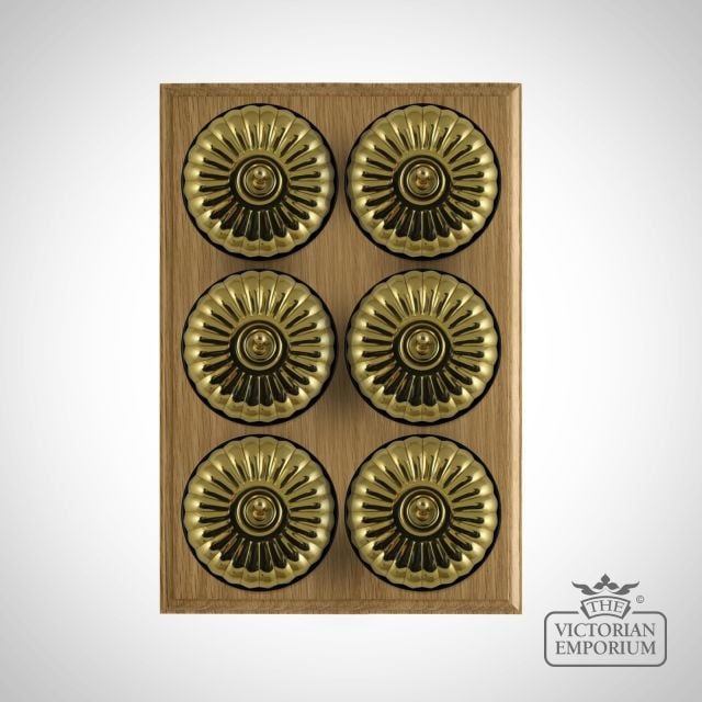 X6gang Toggle Period Light Switch Fluted Brass Black Light Oak