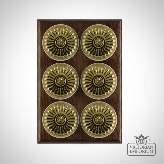 X6gang Toggle Period Light Switch Fluted Brass White Dark Oak