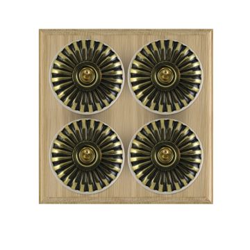 X4gang Quad Toggle Period Light Switch Fluteted Antique Brass White Natural Oak Base