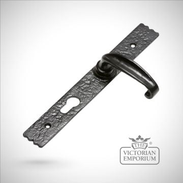 Black iron handcrafted door handle - 343mm plate