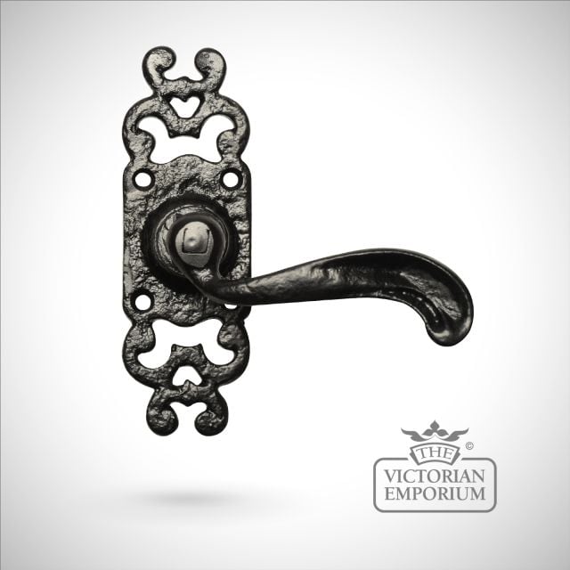 Highly decorative black iron handcrafted door handle