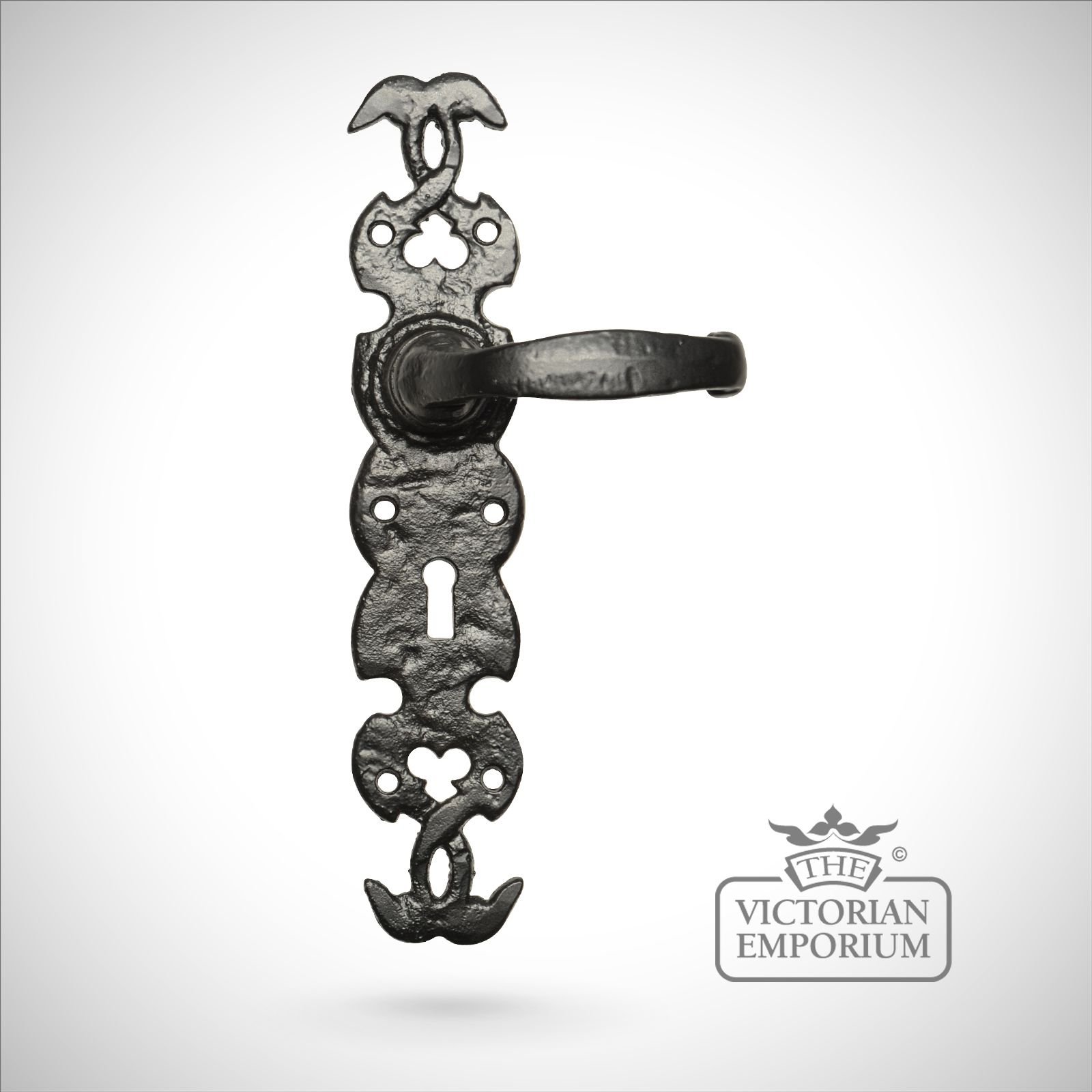 Black iron handcrafted tall lever door handle